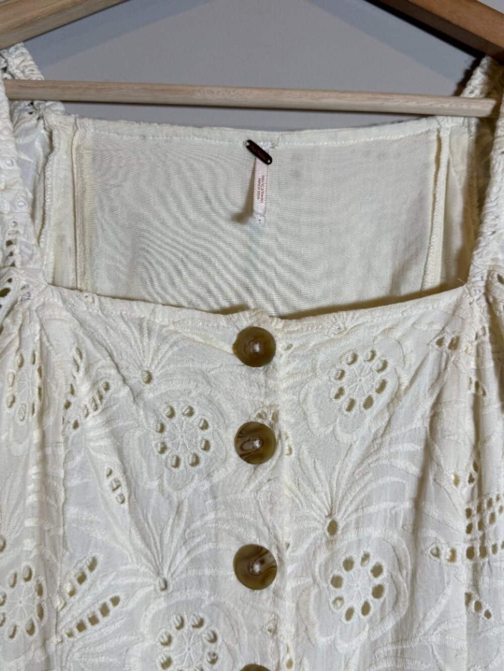 Free People Daniella Eyelet Mini Dress Women's 2 Ivory Puff Sleeve Boho Cotton - Picture 8 of 15